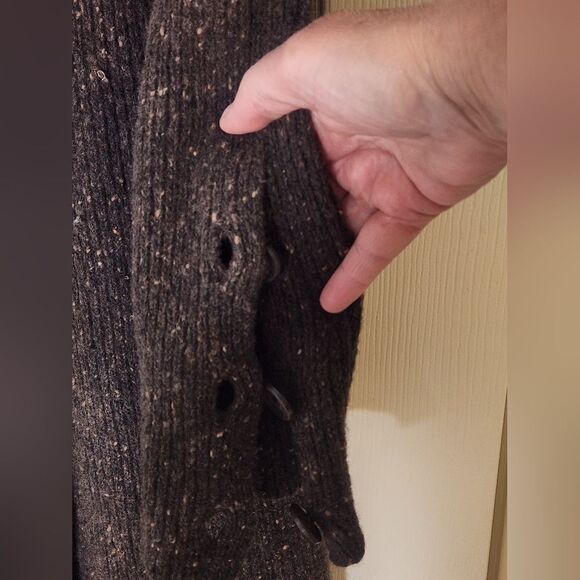 Express L Brown Beige Belt Knitted  WOOL Blend Longsleeve  Buttons Women Peacoat - Picture 8 of 11